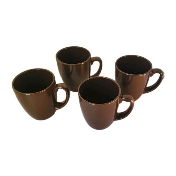 Corelle Coordinates Stoneware Chocolate Brown Mugs Lot Set Of 4 Coffee Tea Cups - Picture 1 of 8